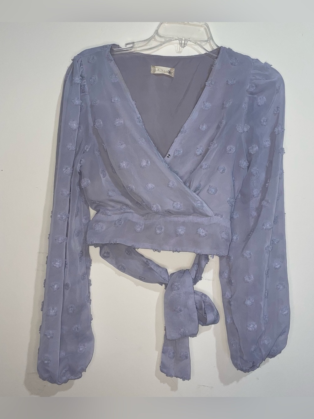 Altar’d State Lilac Long Sleeve Textured Polka Dots Zip Tie Back Crop Top boho